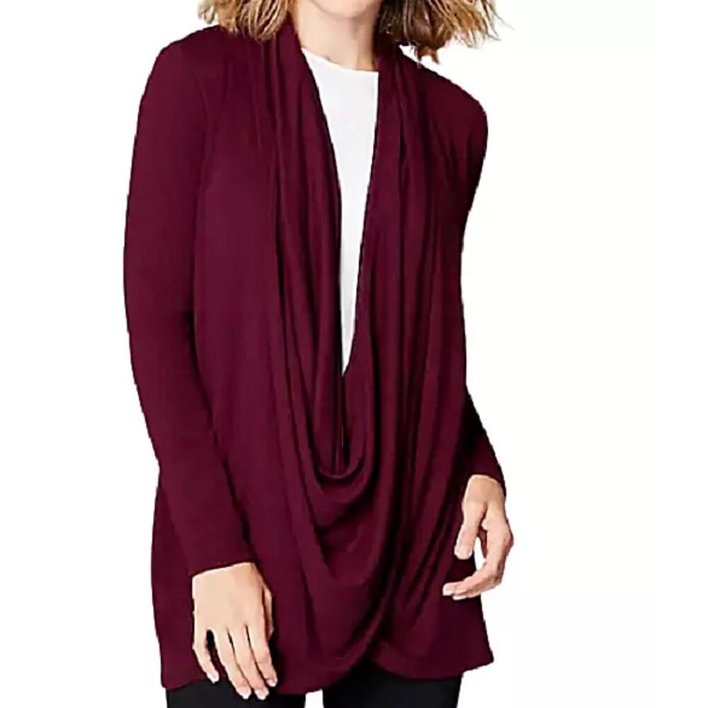 J. Jill Pure‎ Jill Medium Draped Two Way Jacket Bordeaux Red Carigan Causal